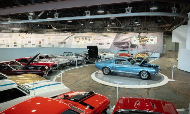 American cars on display inside the Edge Motor Museum.
